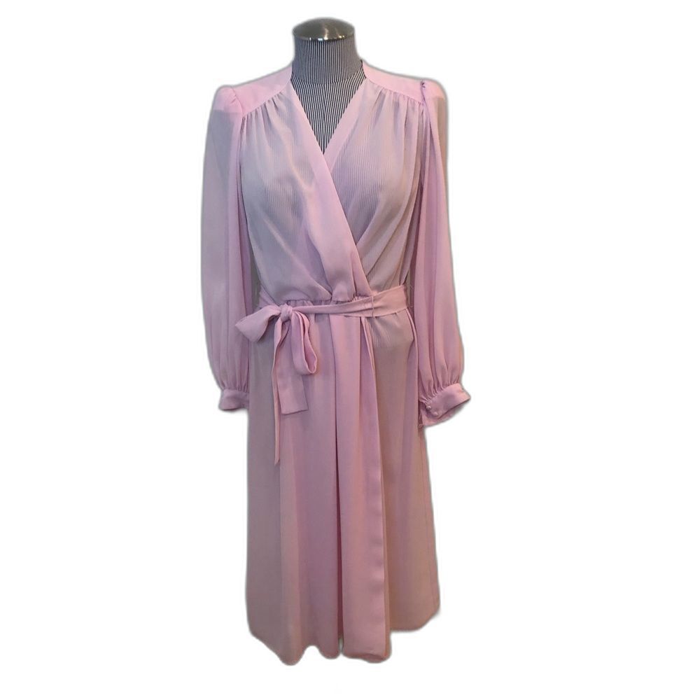 Vintage Bits & Pieces Ltd. Light Pink Long Sleeved Faux Wrap Dress Size 6